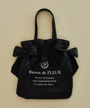 Maison de FLEUR ダブルリボンギャザートートバッグ Black