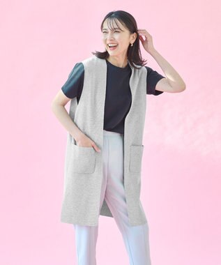 ANY L 【洗濯機可能】スタイルアップ ニットジレ トップグレー