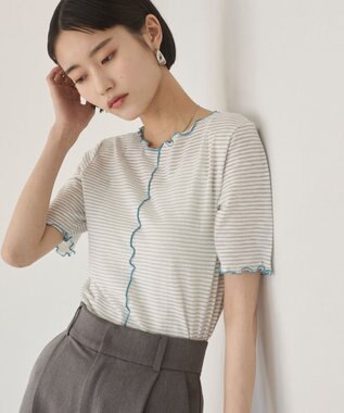 WEGO 【ANGIE VINTAGE】シアーボーダーメロウトップス グレーボーダー