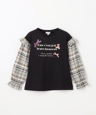 ANY KIDS チェック袖 ドッキング プルオーバー ブラック