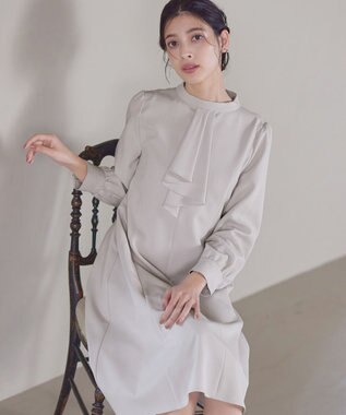 Tiaclasse L 【ダブルクロス】【洗える】フリルドレープワンピース グレージュ