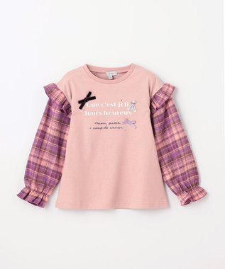 ANY KIDS チェック袖 ドッキング プルオーバー ピンク