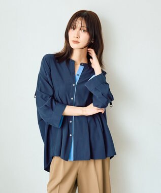 YECCA VECCA 2wayドロストスリーブバンドカラーシャツ Sax