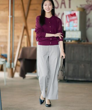 Tiaclasse ストライプストレッチワイドパンツ ブラックストライプ