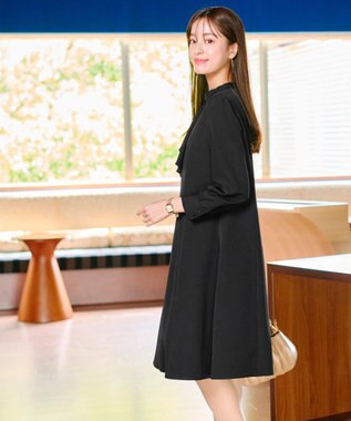 Tiaclasse L 【ダブルクロス】【洗える】フリルドレープワンピース ブラック