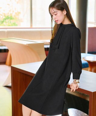 Tiaclasse L 【ダブルクロス】【洗える】フリルドレープワンピース ブラック