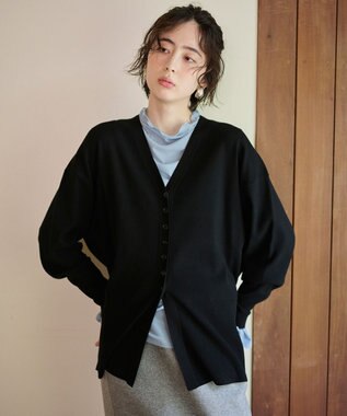 #Newans 【洗える】ファインボタンＶネックカーディガン ブラック
