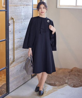 Tiaclasse L 【ダブルクロス】【洗える】フリルドレープワンピース ネイビー