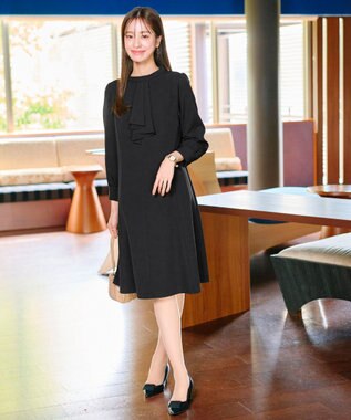 Tiaclasse L 【ダブルクロス】【洗える】フリルドレープワンピース ブラック