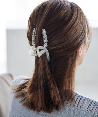 Tiaclasse フラワーモチーフクリアバンスクリップ ホワイト