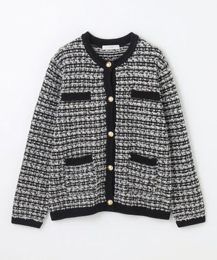 ANY 【洗濯機可】ツイードニットジャケット ブラック×ホワイト