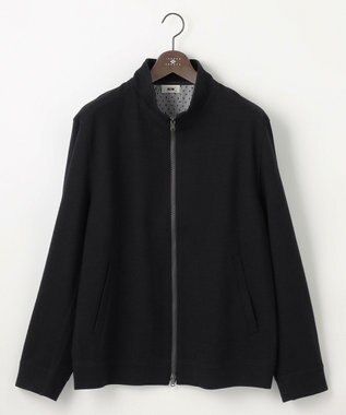 JOSEPH ABBOUD 【キングサイズ・ストレッチ/ソフト/洗える/JAPANファブリック】ウールブロックピケ スタンドジップ アウター ブラック系