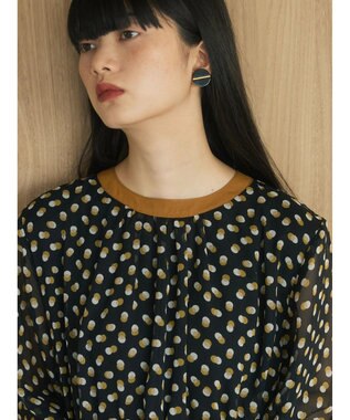 Green Parks armonia．ドットプリントパイピングワンピース Black