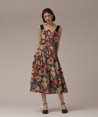 GRACE CONTINENTAL アンティークフラワータックスカート レッド