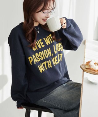 WEGO グラフィックBIGニットプルオーバー ネイビー