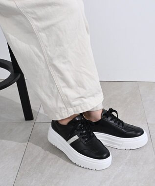 Pointer 日本製 本革ボリューム厚底スニーカー ブラック