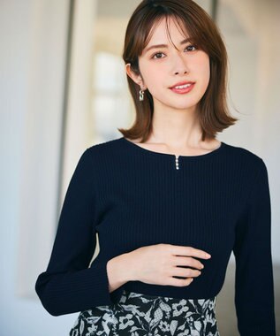 ANY SIS 【洗える】パール調ポイント ニット ネイビー