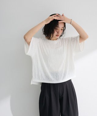 Green Parks ５分袖フリルカットプルオーバー Ecru