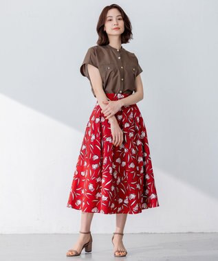 組曲 【洗える・涼感】シアーボイルバンドカラー ブラウス ダークブラウン系