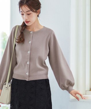 Tiaclasse 【洗える】ビジューニットカーディガン モカ