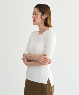 YECCA VECCA シアーMIX5分袖ニット Off White