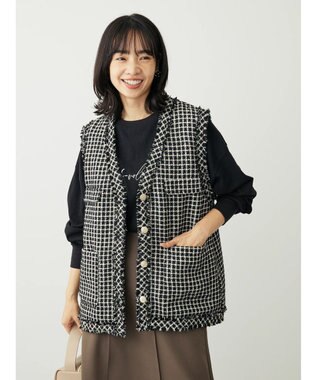 Green Parks ・ＥＬＥＮＣＡＲＥ　ＤＵＥ　ツィードノーカラーベスト Black