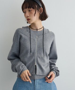 Green Parks SET2点Zipニットカーディガン+アメスリタンク Gray Mixture