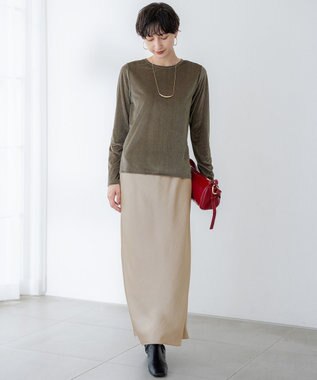 23区 【洗える】シアーベロア ロングスリーブ Tシャツ カーキ系