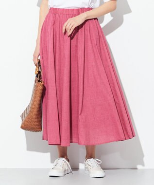  【ウエストゴム】シャンブレーライク スカート