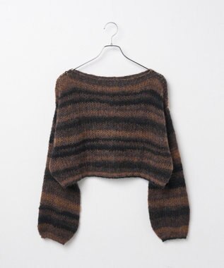 WEGO 段染めボーダーモヘアライクニット ブラウン