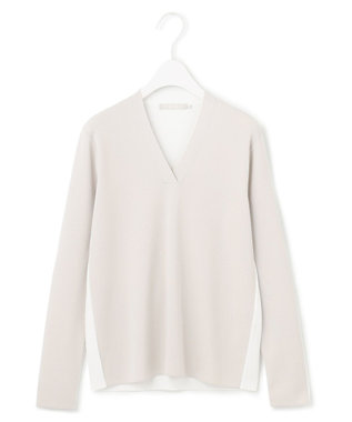 ICB 【洗える】 シンセティックフルニードル Vネックプルオーバー トープ×オフホワイト系