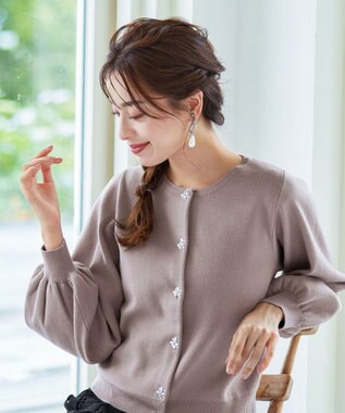 Tiaclasse 【洗える】ビジューニットカーディガン モカ