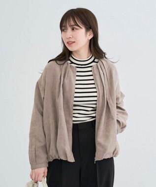 Green Parks ノーカラータックスウェード調ブルゾン Gray Beige