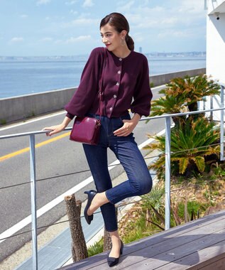 Tiaclasse 【洗える】ビジューニットカーディガン ワイン