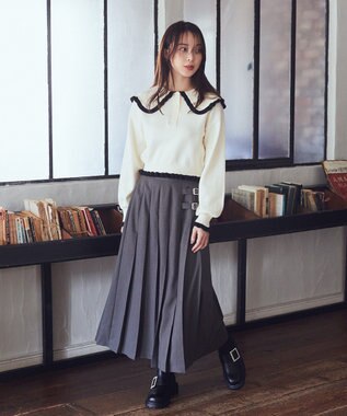 earth music&ecology 配色フリルカラーニットプルオーバー Ivory