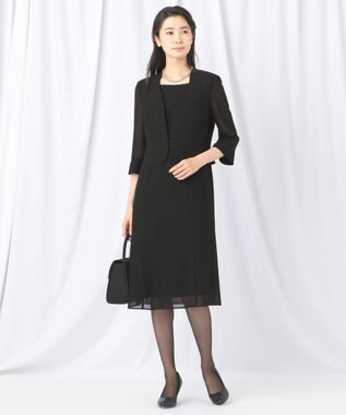 自由区 FORMAL 【洗える/着心地楽々】セオプラスエス ウォッシャブル ワンピース ブラック系