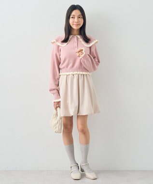 earth music&ecology 配色フリルカラーニットプルオーバー Pink