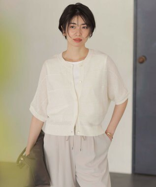 【洗える】PATTERN MESH ドルマンスリーブ カーディガン