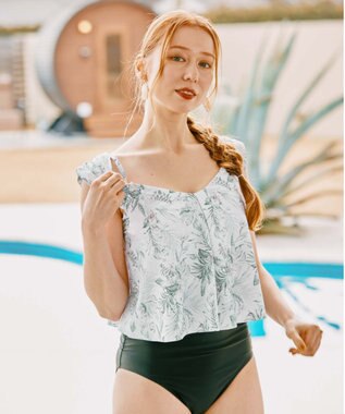 San-ai Resort（三愛水着楽園） プリントワンピ見えビキニ　9M・11L　【San-ai Resort（サンアイリゾート）】 カーキ