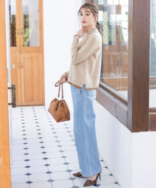 Tiaclasse L 【洗える】もっちり素材が肌触り抜群の配色ニットトップス ベージュ