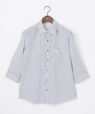 JOSEPH ABBOUD 【キングサイズ・2WAY】リバーシブルストライプ 七分袖 シャツ ホワイト系1