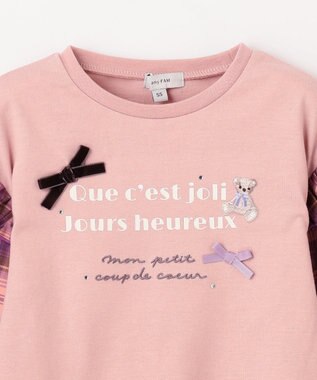 ANY KIDS チェック袖 ドッキング プルオーバー ピンク