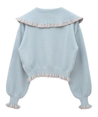 earth music&ecology 配色フリルカラーニットプルオーバー Blue