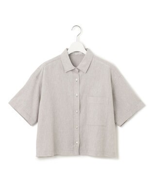 23区 【SLOW/洗える】リネンコットン 半袖クロップドシャツ ライトグレー系