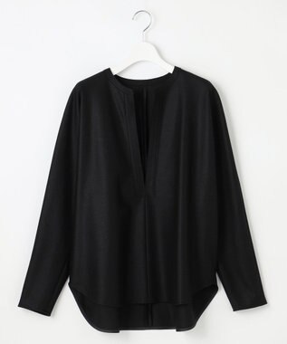 23区 【エステータ】ウールツイルジャージー スリットネック ブラウス ブラック