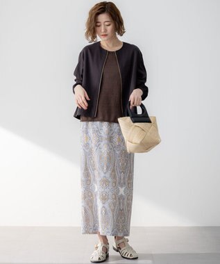 23区 【洗える】Rattiドローイングペイズリープリント スカート ベージュプリント