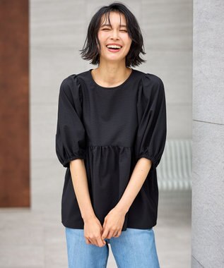 ANY 【WEB限定/洗濯機可】サッカーギャザーペプラムブラウス ブラック