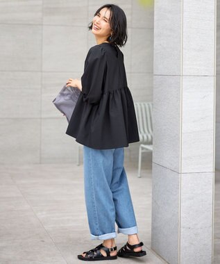 ANY 【WEB限定/洗濯機可】サッカーギャザーペプラムブラウス ブラック