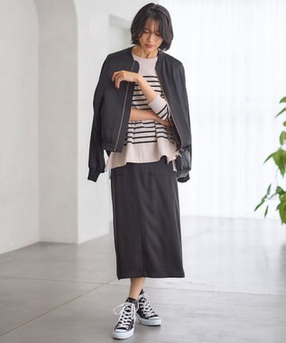 23区 【洗える】プレミアムビオコットン ビッグシルエット ニット ベージュxブラックボーダー