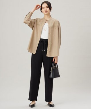 自由区 【洗える】ライトフィールジャージーワイドストレート パンツ ブラック